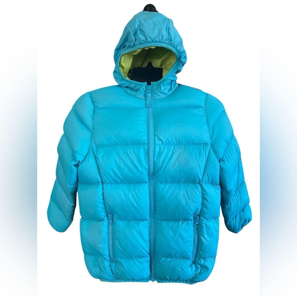 Triple Star Kids Puffer Jacket Hooded Blue Lime Green Winter Coat Size Small